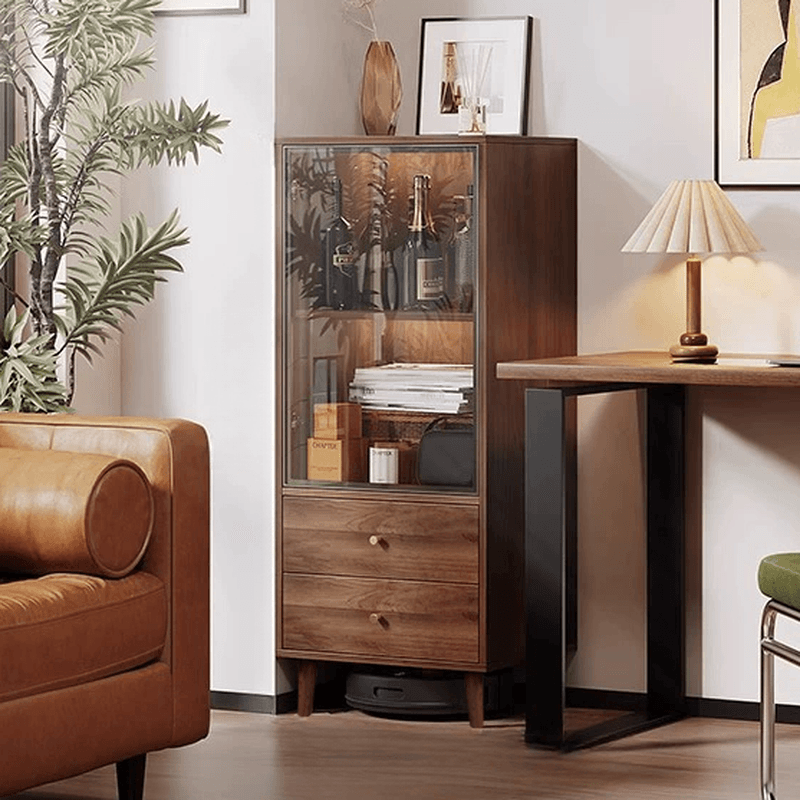 Rectangular Accent Cabinet with Closet, Glazed Door, Adjustable Shelf, Cabinet Knobs in Midnight Black/Sepia, Soft Close Drawer thumbnail 2