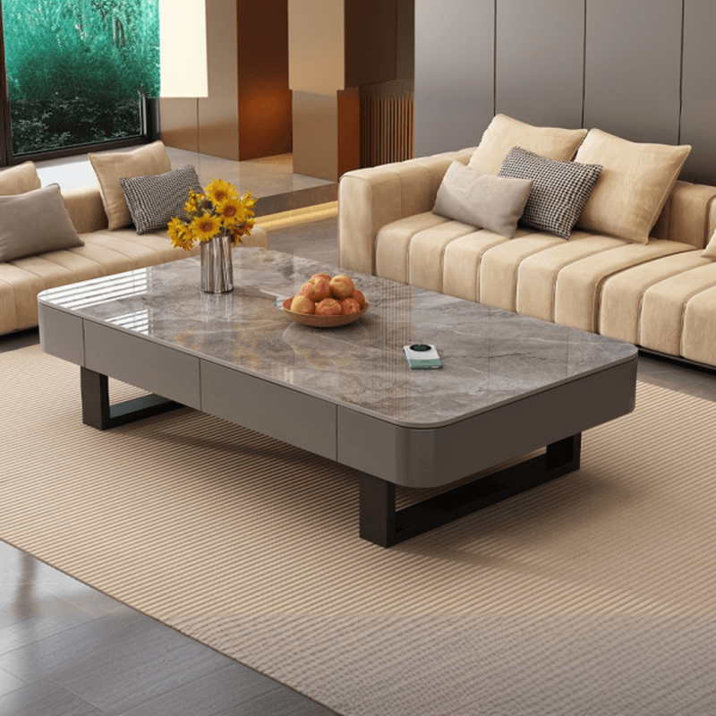 Funky Single Rock Side Table with Toboggan Base, Gray/White Square Top, and 1 Drawer thumbnail 2