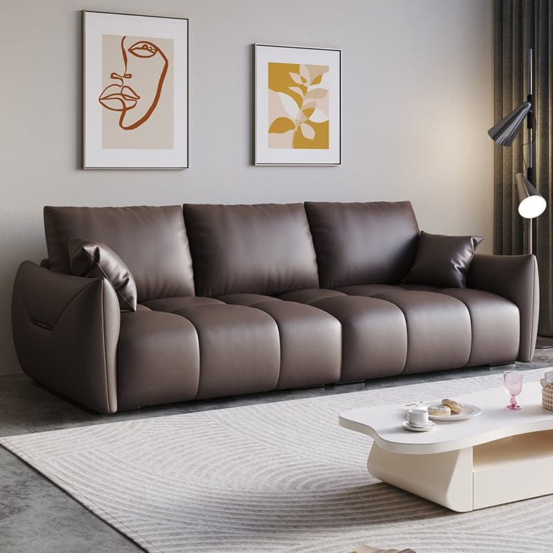 Modern Solid Color Scratch-defiant Standard Sofa in Light Gray/Emerald Green/Auburn, 3-seater with 2 Pillows thumbnail 5