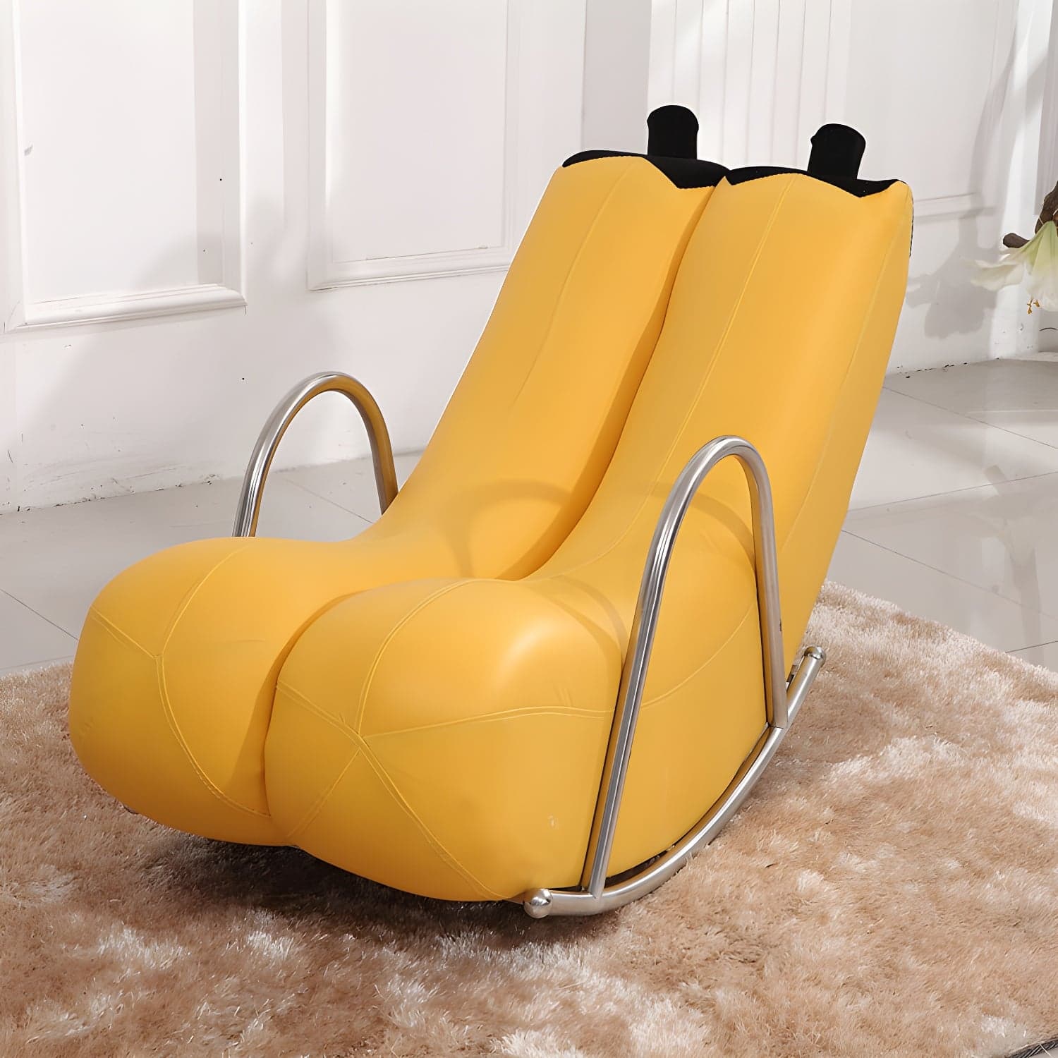 Stylish Silver Upholstered Rocking Chair with Track Arms - Modern Comfort thumbnail 8