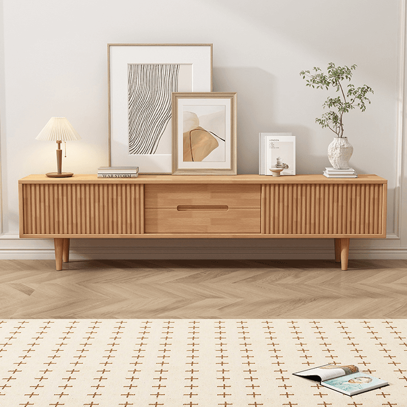 Simplistic Oak Wood TV Stand with 2 Drawers and 2 Cabinets thumbnail 3