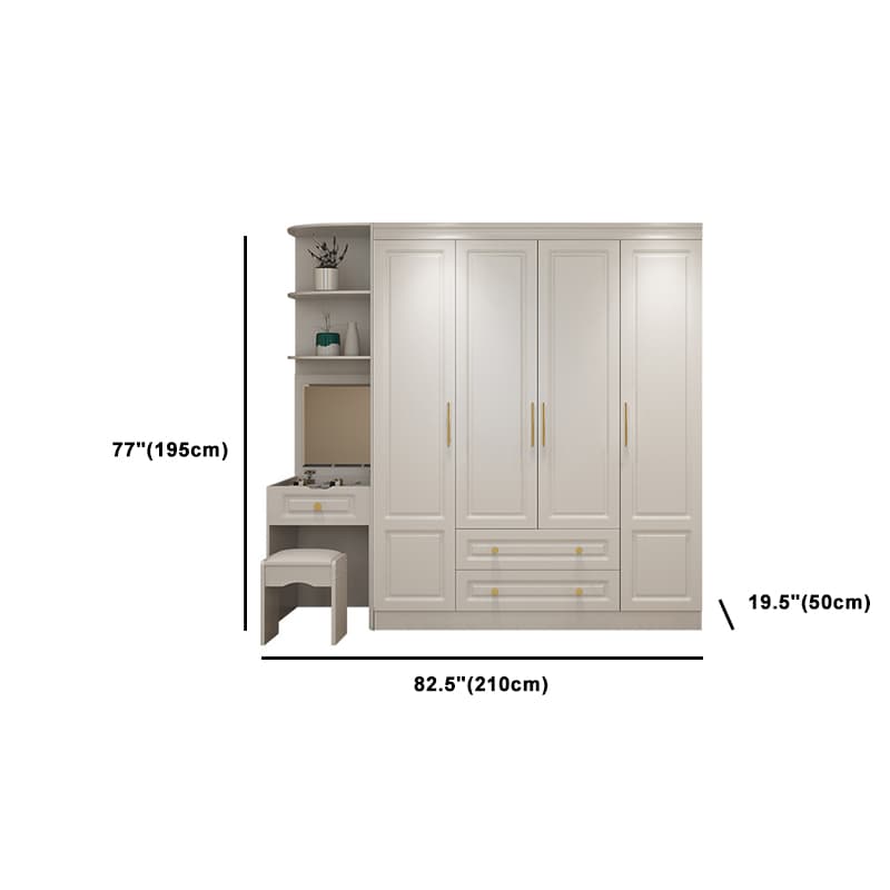 Art Deco Chalk Manufactured Wood Free Standing Interior Shelves Wardrobe with Soft Close Drawer and Hanging Rod thumbnail 34