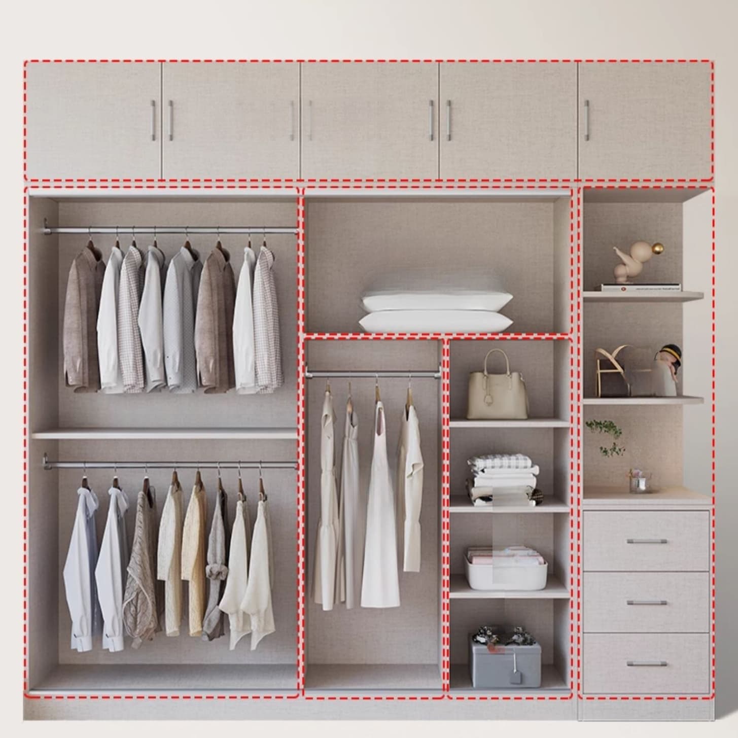 Fashionable Sliding Door Storage Wood Wardrobe with Metal Clothing Rod and Shelves in White Color thumbnail 6