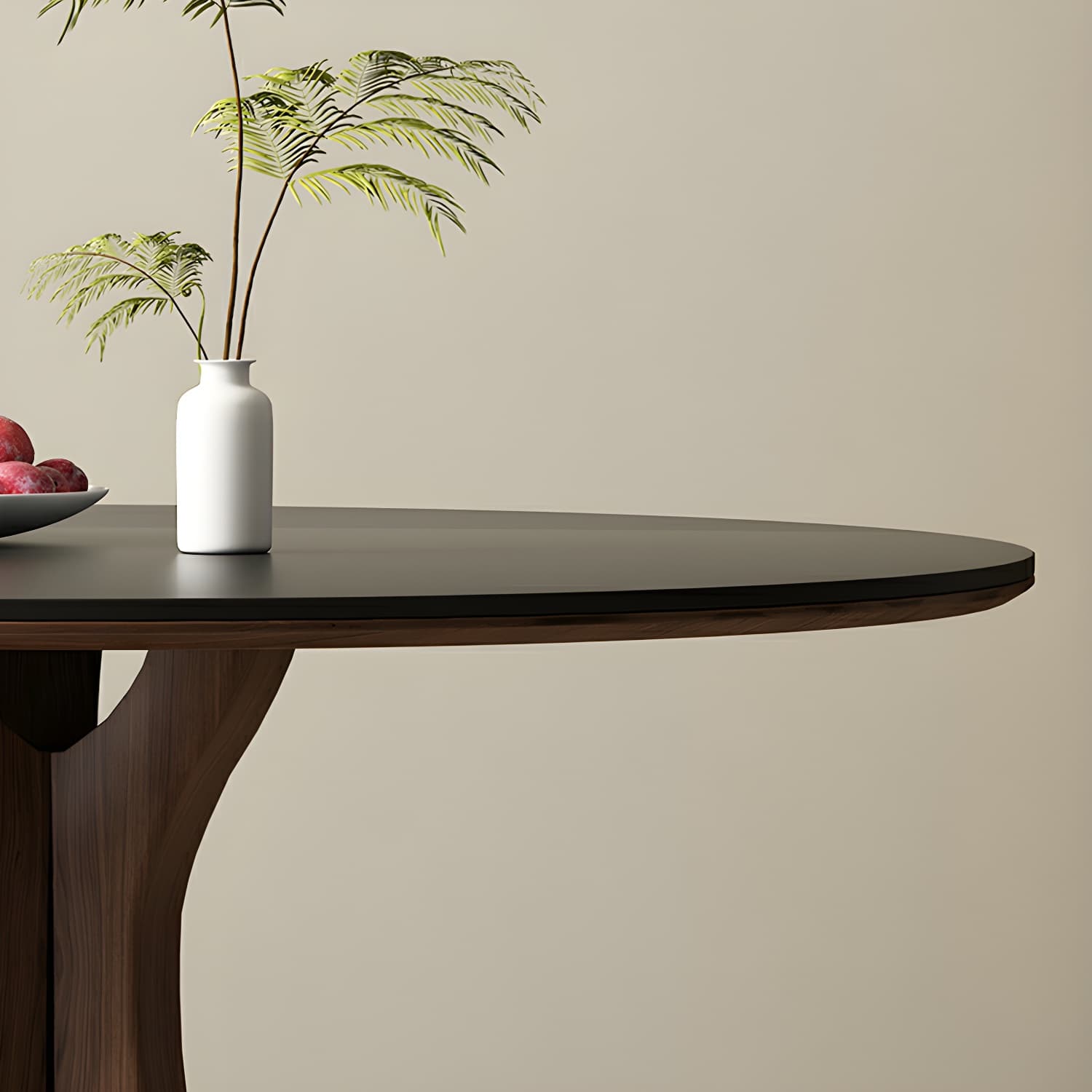Round Modern Stone Top Dining Table with Solid Wood Pedestal Base thumbnail 9