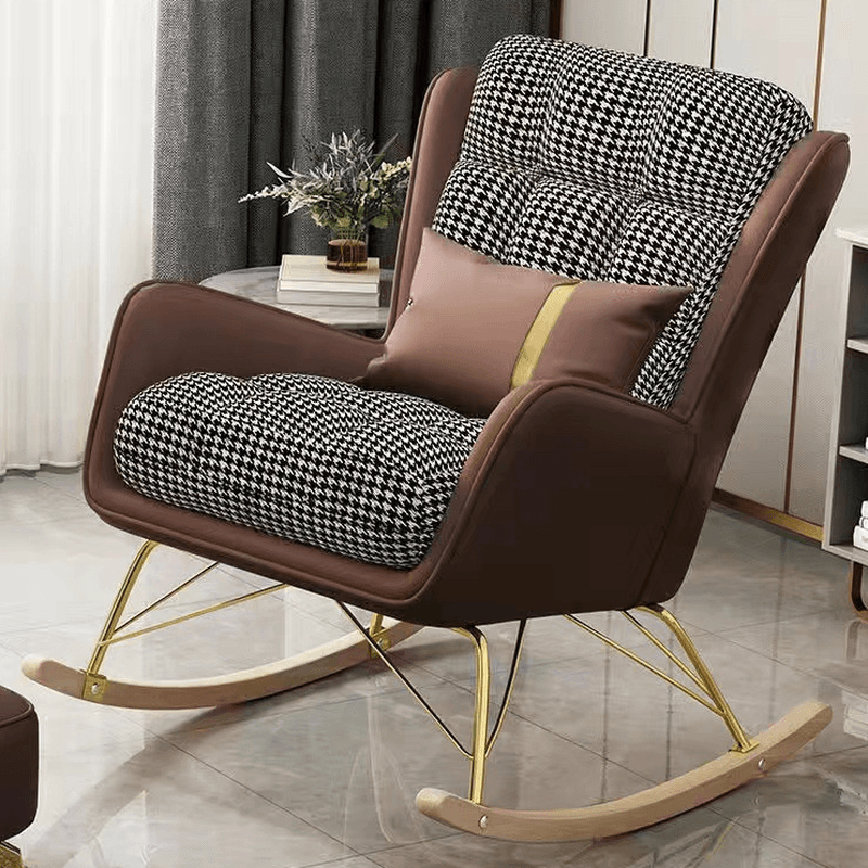 2 Piece Set Simplistic Lime Green/Auburn/Apricot Color Scratch-defiant Upholstered Rocking Accent Chair with Track Arm & Footstool thumbnail 2
