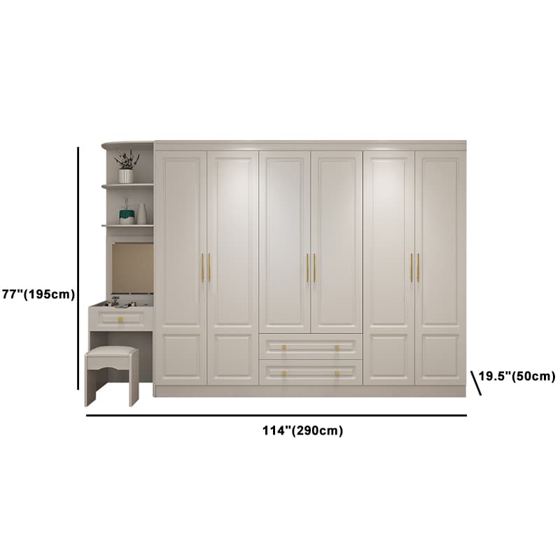 Art Deco Chalk Manufactured Wood Free Standing Interior Shelves Wardrobe with Soft Close Drawer and Hanging Rod thumbnail 36