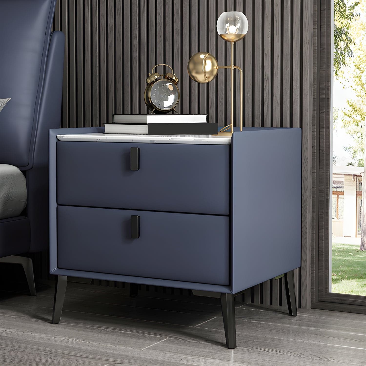 Contemporary 4 Legs Storage Drawer Nightstand with Black Handles for Bedroom thumbnail 7