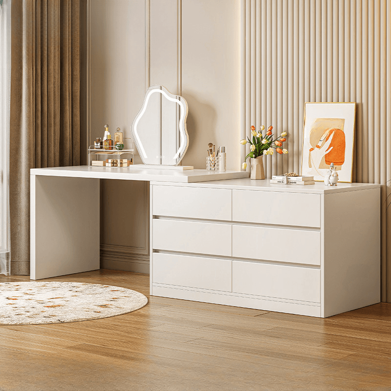 Chalk Modish Wood Makeup Vanity with Standard Length and Non-Upholstered Chair(s) thumbnail 13