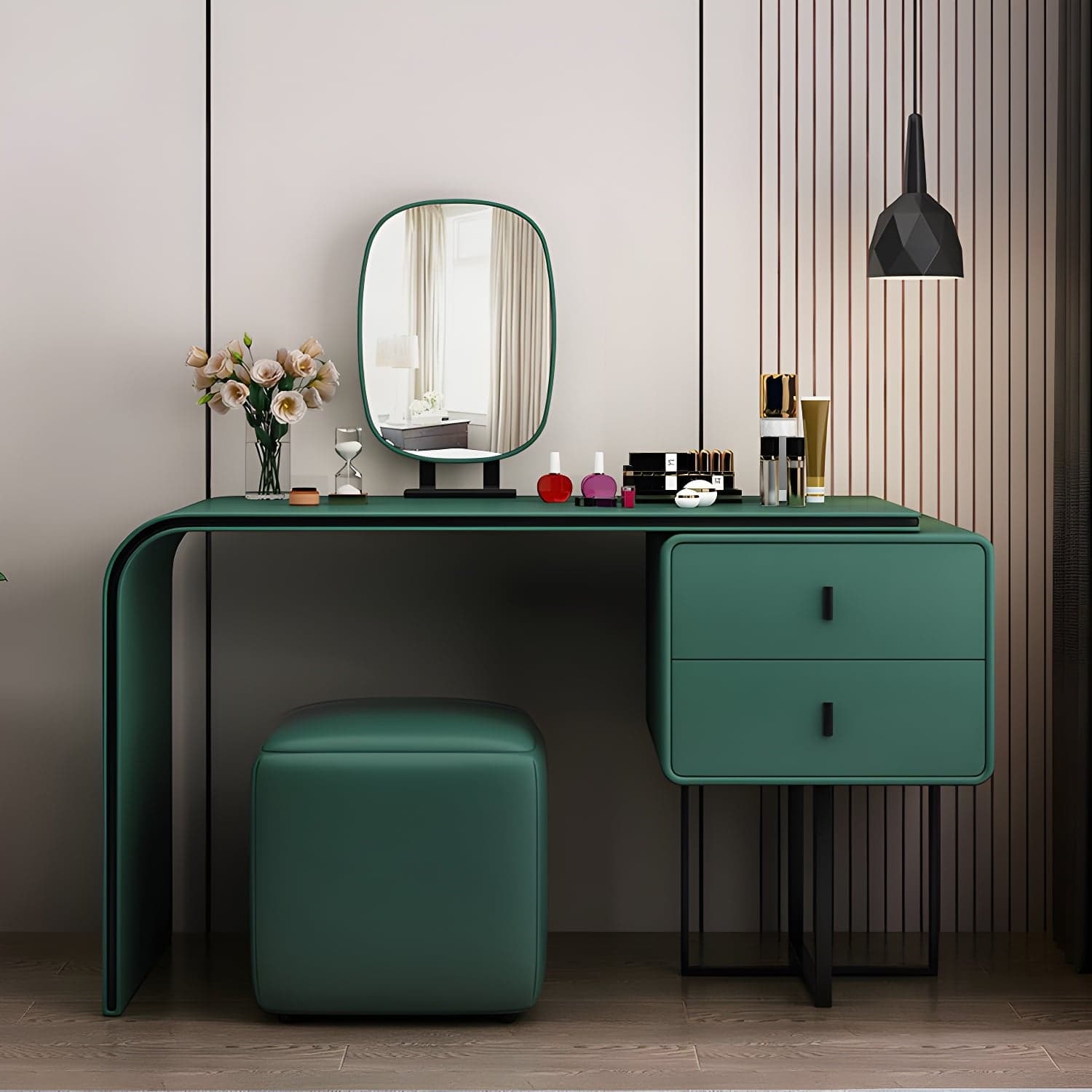 Glam Style 2-Drawer Solid Color Dressing Table Mirror Make-up Vanity thumbnail 3