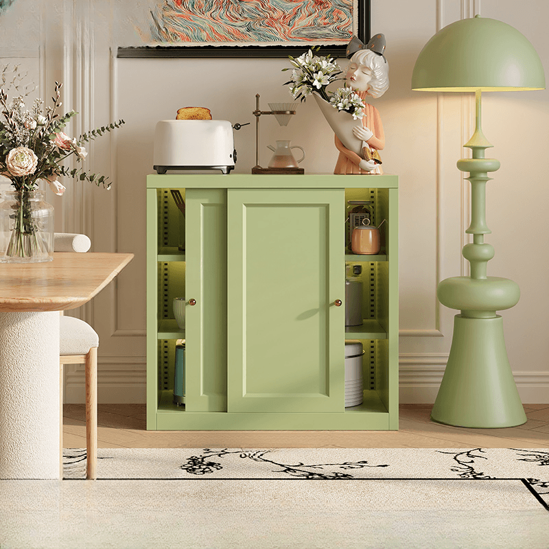 Art Deco Standard/Wide Oven Cabinet with Kitchen Cupboards, Iron Countertop, and Adjustable Sliding Doors thumbnail 3