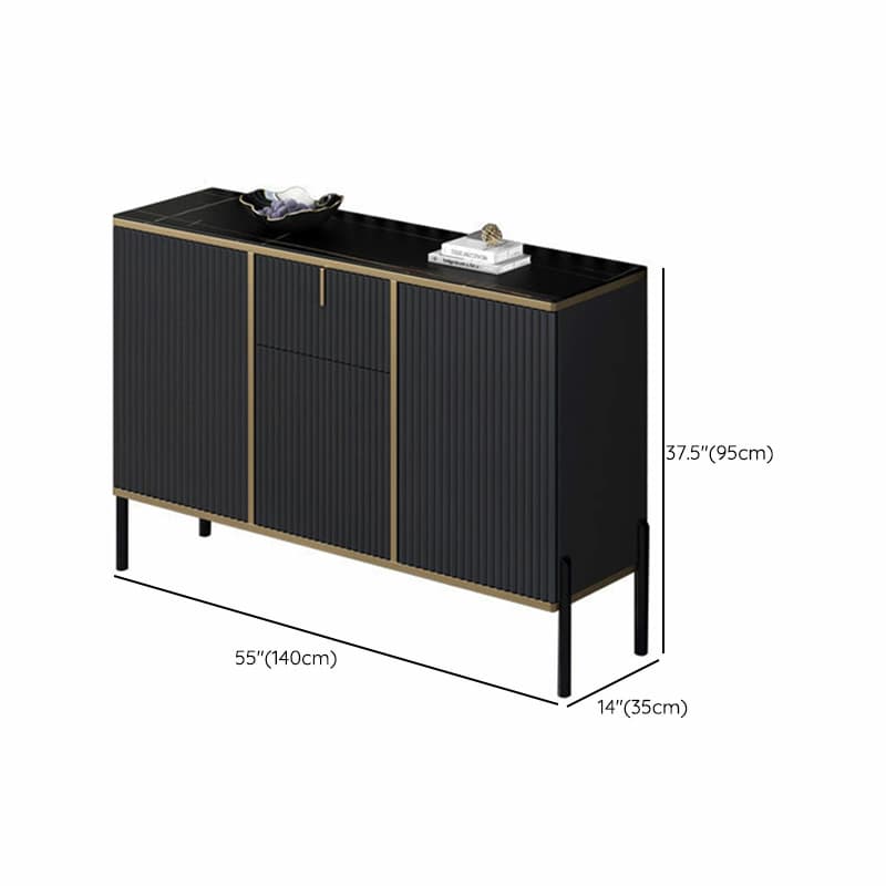 Black Floor Freestanding Sideboard in Wood with Glass Countertop and Kitchen Appliance Storage for Living Room in a Trendy Style thumbnail 12