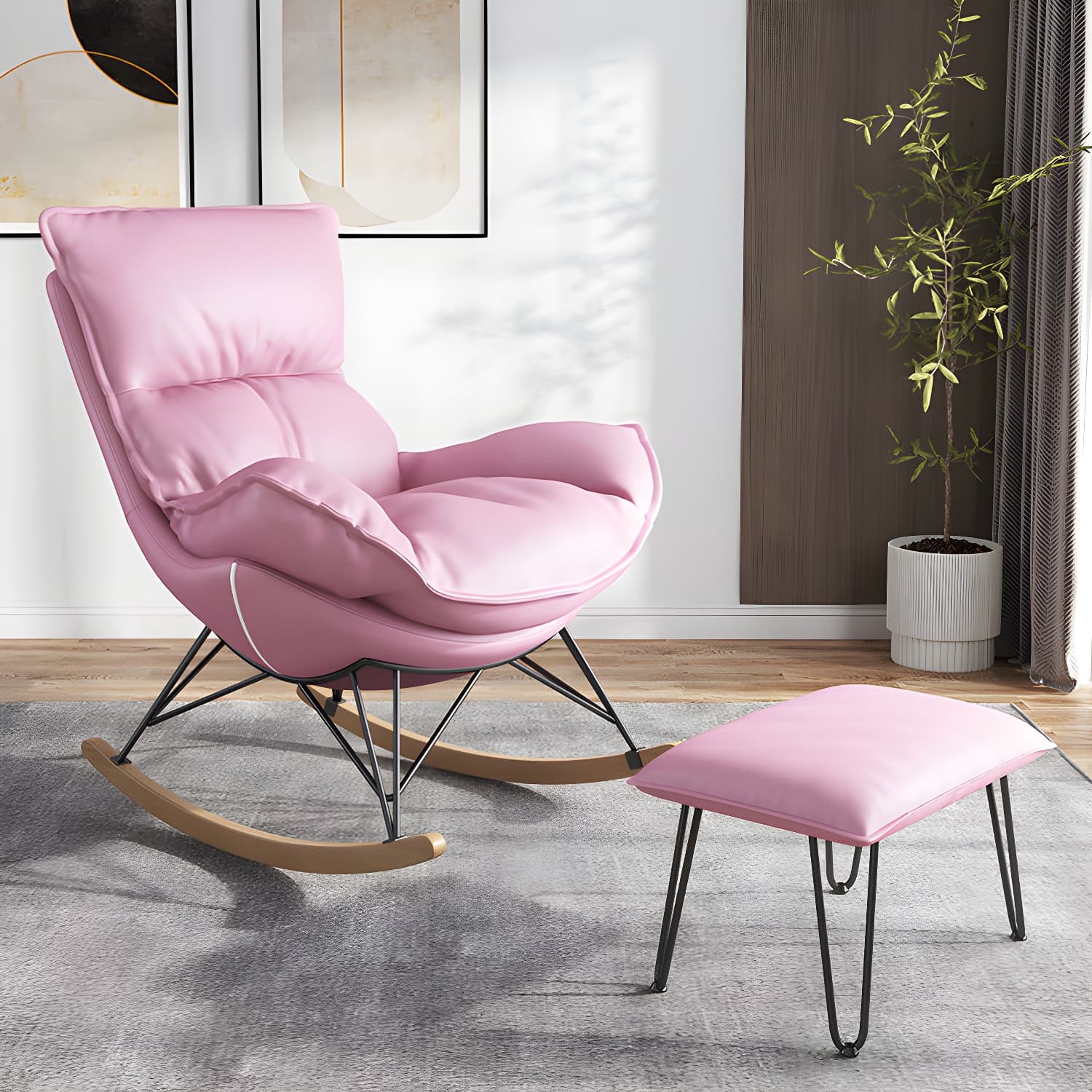 Upholstered Rocker Chair Living Room Rocking Chair with Padded Seat thumbnail 8