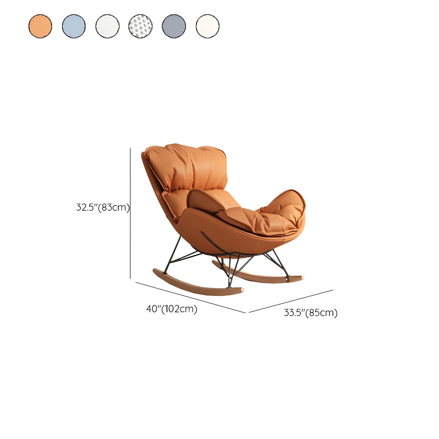 Modern Metal Rocking Chair with Upholstered Seat - Brown Legs, Removable Cushions thumbnail 17