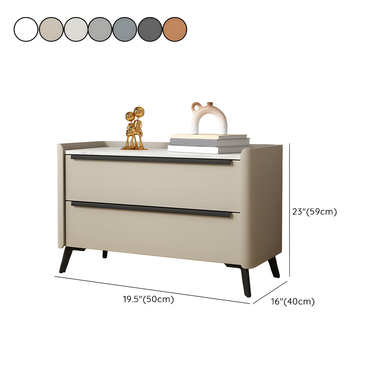 Modern Faux Leather Top Nightstand with Two Drawers and Stone Countertop thumbnail 17