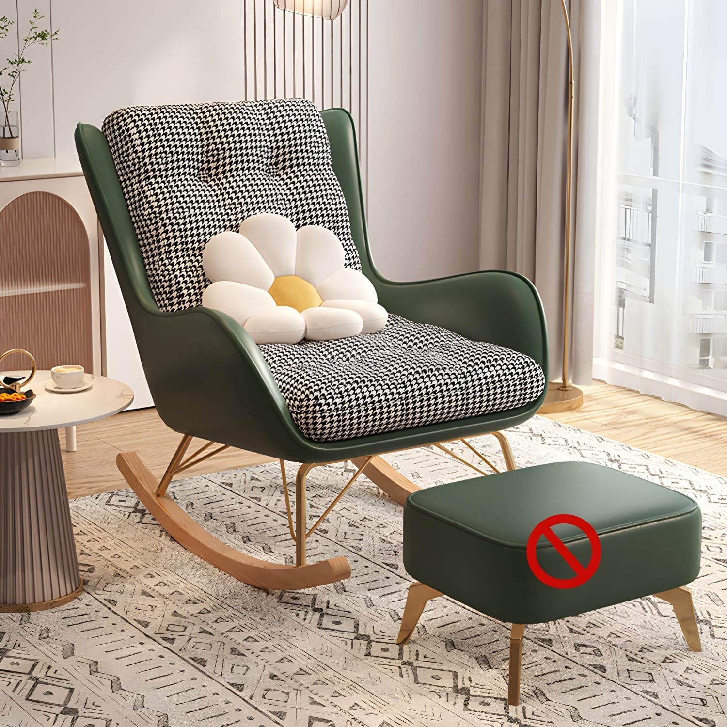 Contemporary Rocking Chair Fabric Upholstered Tufted Wing Chair Back Indoor Rocking Chair thumbnail 3