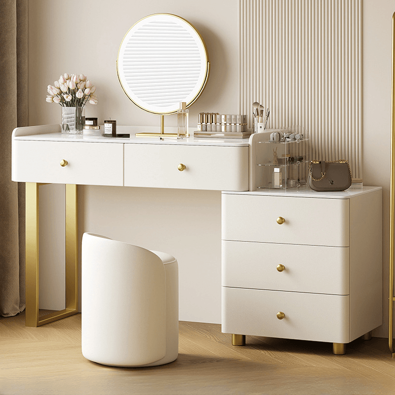 Glamorous Flooring Push-Pull 2-in-1 Stone Top Makeup Vanity for Sleeping Room with Tabletop Storage thumbnail 2
