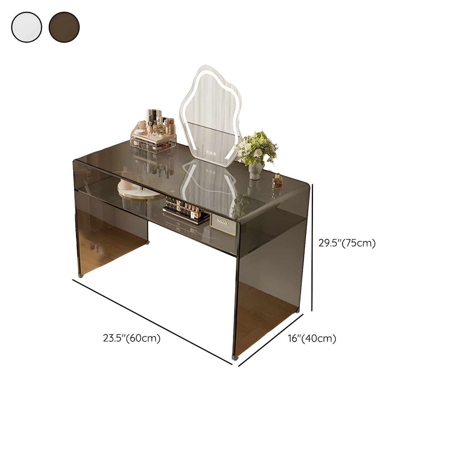 Transparent Glass Rectangular Dressing Table Double Base with Partition thumbnail 12