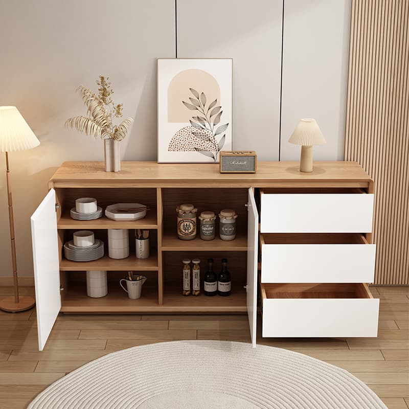 Wooden Modern Sideboard Credenza with 3 Drawers and 2 Cabinets for Storage thumbnail 7