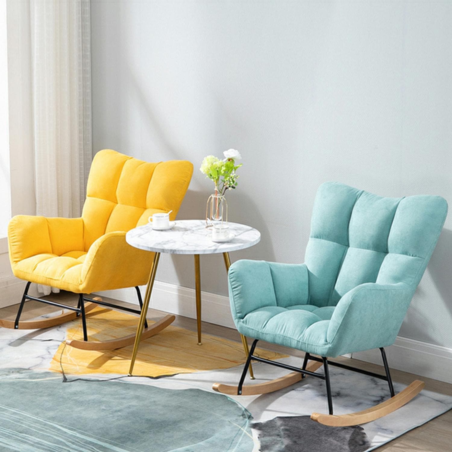 Stylish Modern Upholstered Rocking Chair with Tufted Design and Wood Legs - Support Up to 398 lbs thumbnail 14