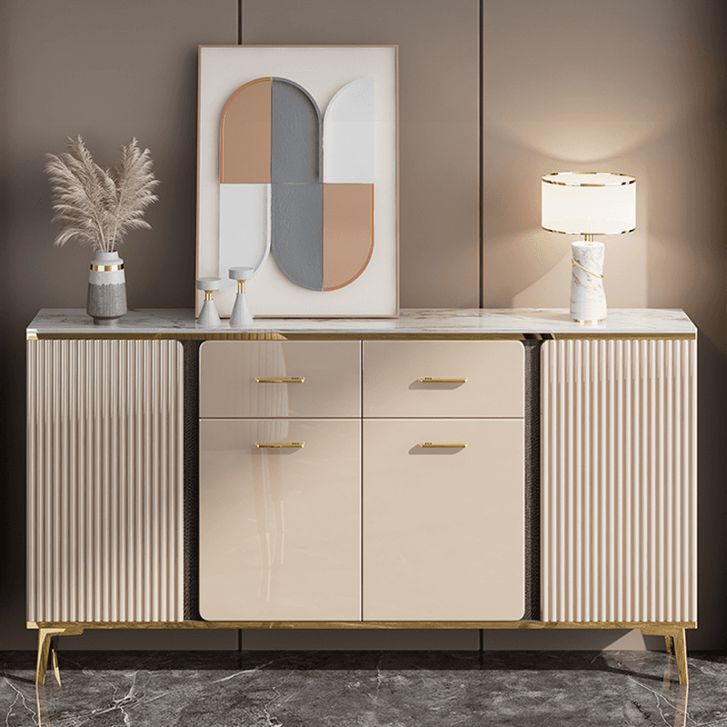 Luxury Off White Sideboard with Faux Marble Countertop and Standalone Design thumbnail 3
