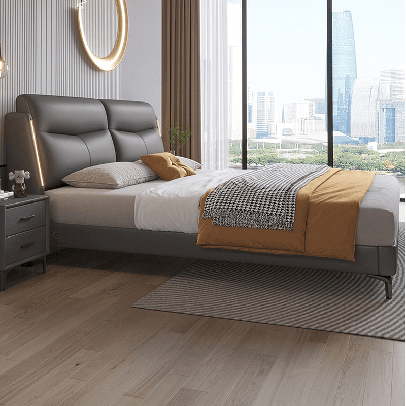 Light Gray Solid Color Storage Bed/Platform Bed with Timber Frame and Illumination Light for Living Room thumbnail 3