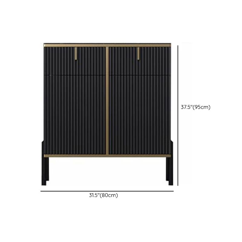 Black Floor Freestanding Sideboard in Wood with Glass Countertop and Kitchen Appliance Storage for Living Room in a Trendy Style thumbnail 9
