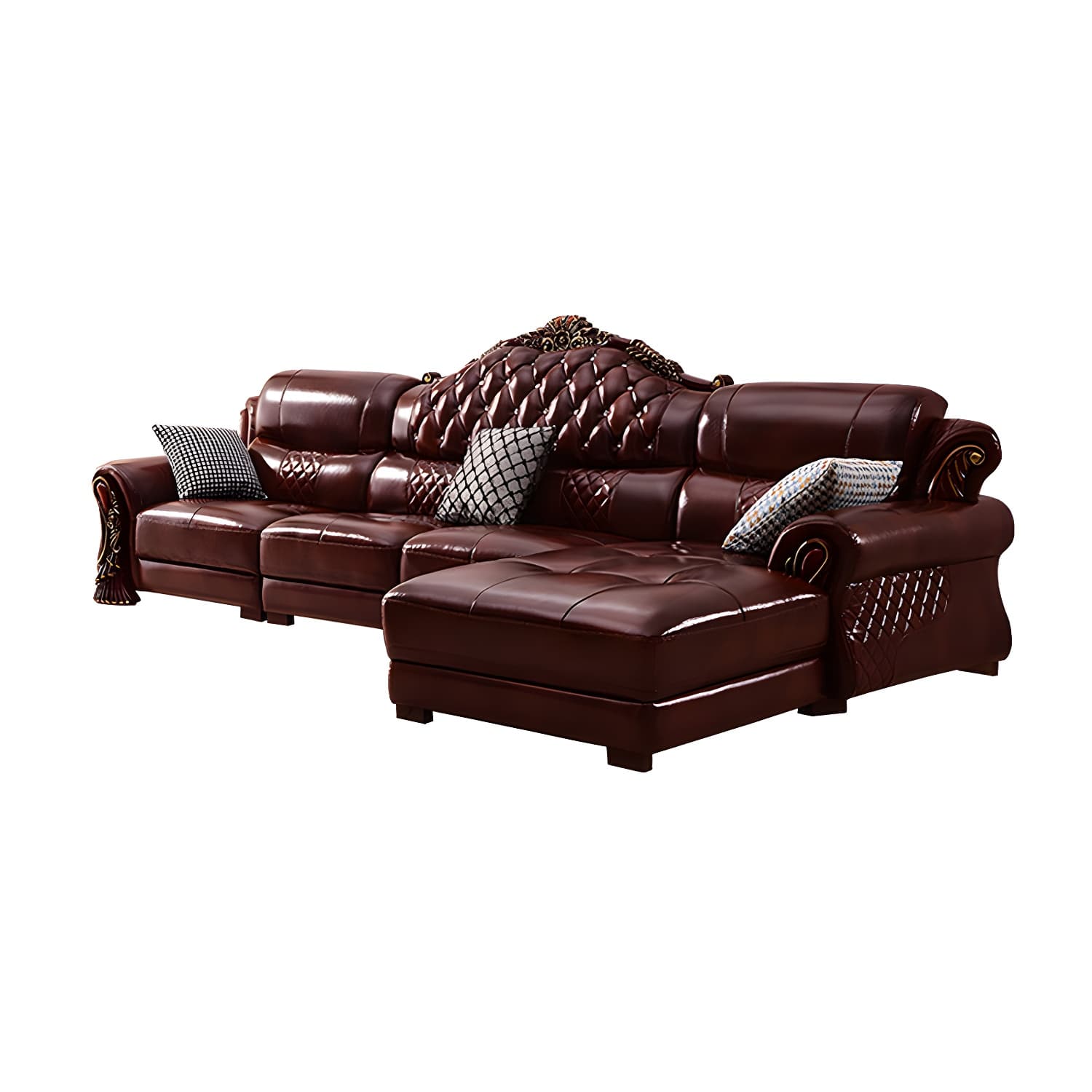 Genuine Leather Rolled Arm Sectional 36.22"High Camel Back Sofa, Dark Brown thumbnail 10
