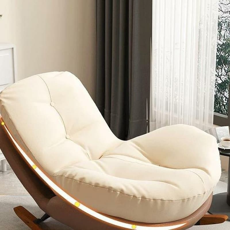 Cotton Upholstered Indoor Rocking Chair with Solid Wood Legs, Compact Design for Small Spaces thumbnail 16