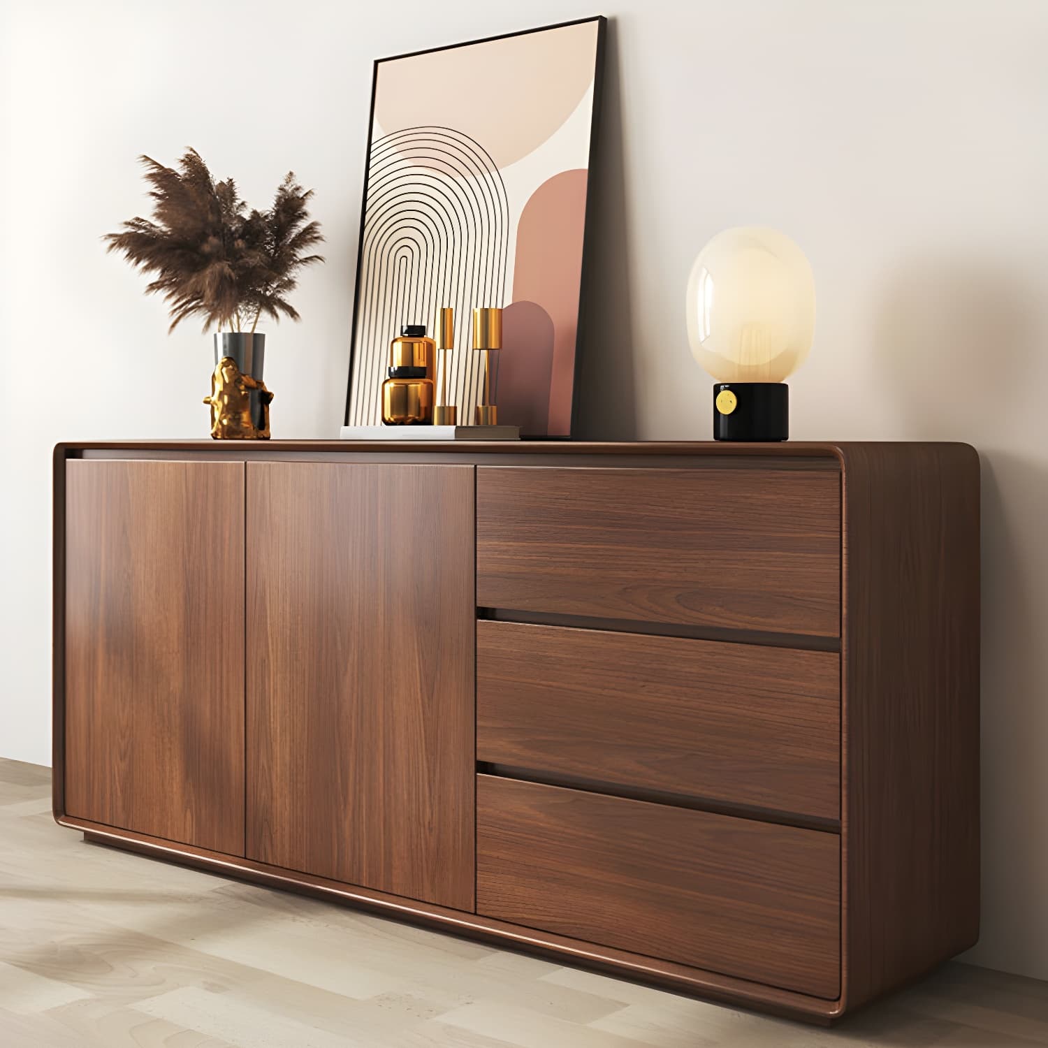 Modern and Contemporary Credenza Wood Dining Buffet with Cabinets and Drawers thumbnail 10