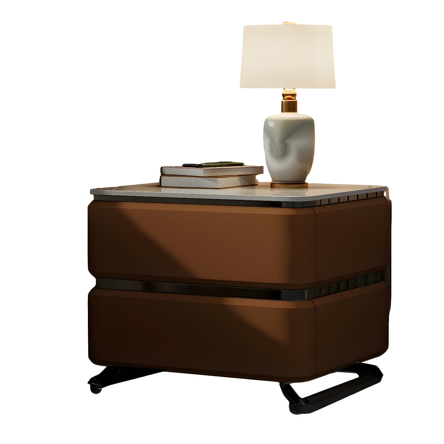 Small Modern Faux Leather Nightstand with Drawer Storage in Stone Finish thumbnail 24