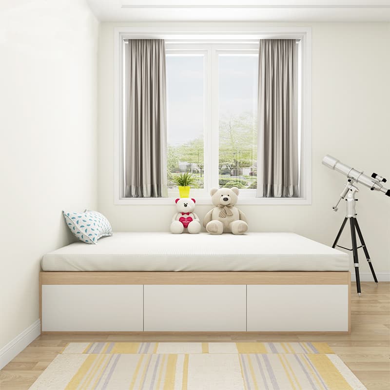 Wood Color Platform Storage Bed with Timber Bed Panel in a Modern Simple Style thumbnail 3