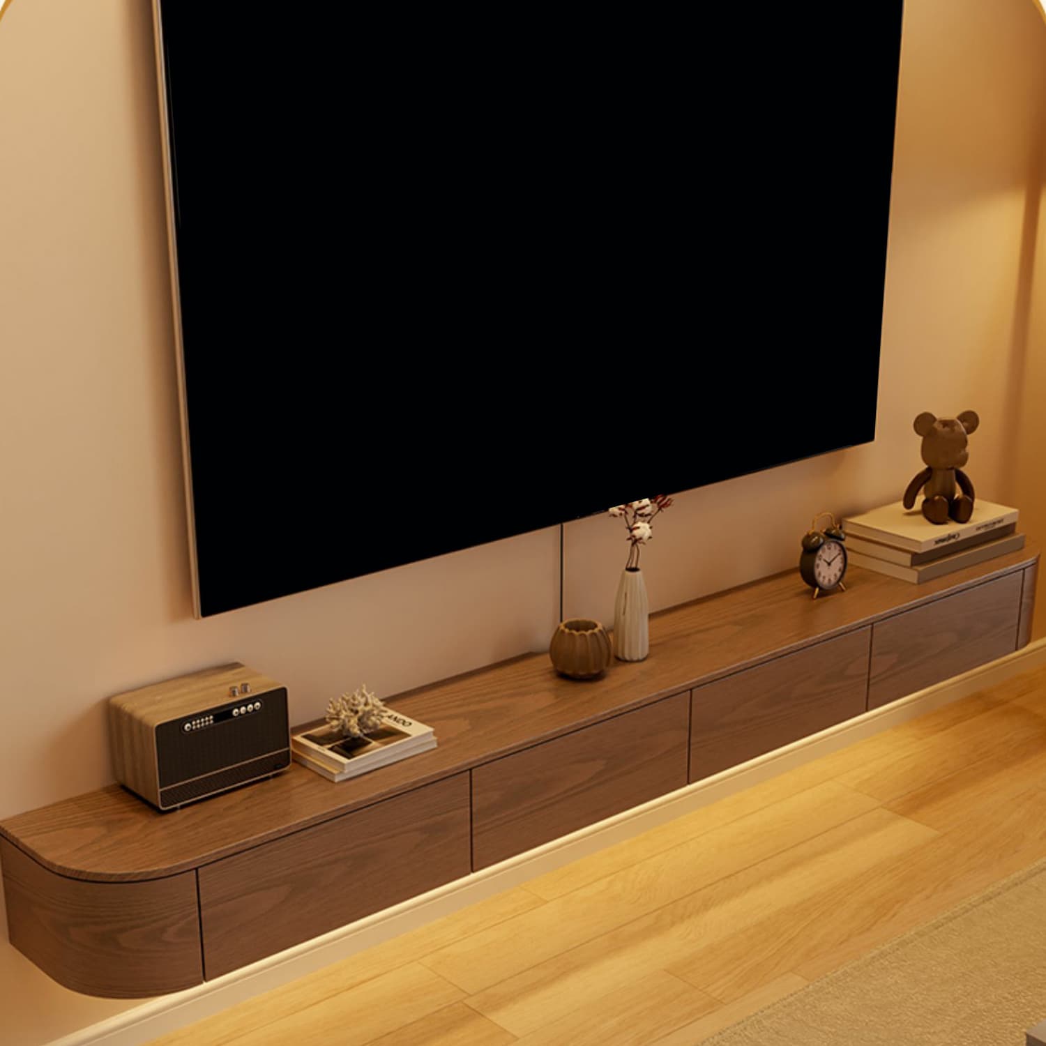 Scandinavian Wood TV Stand with Drawers and Cabinet for TVs Over 67 Inches Long thumbnail 4