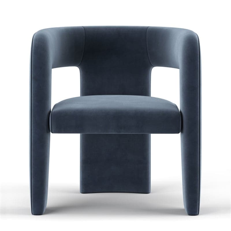 Soft-pile Fabric Upholstered Secure Outlined Arm Chair with Curved Back and Dark Blue/Light Green/Blush Legs in a Nordic Style thumbnail 1
