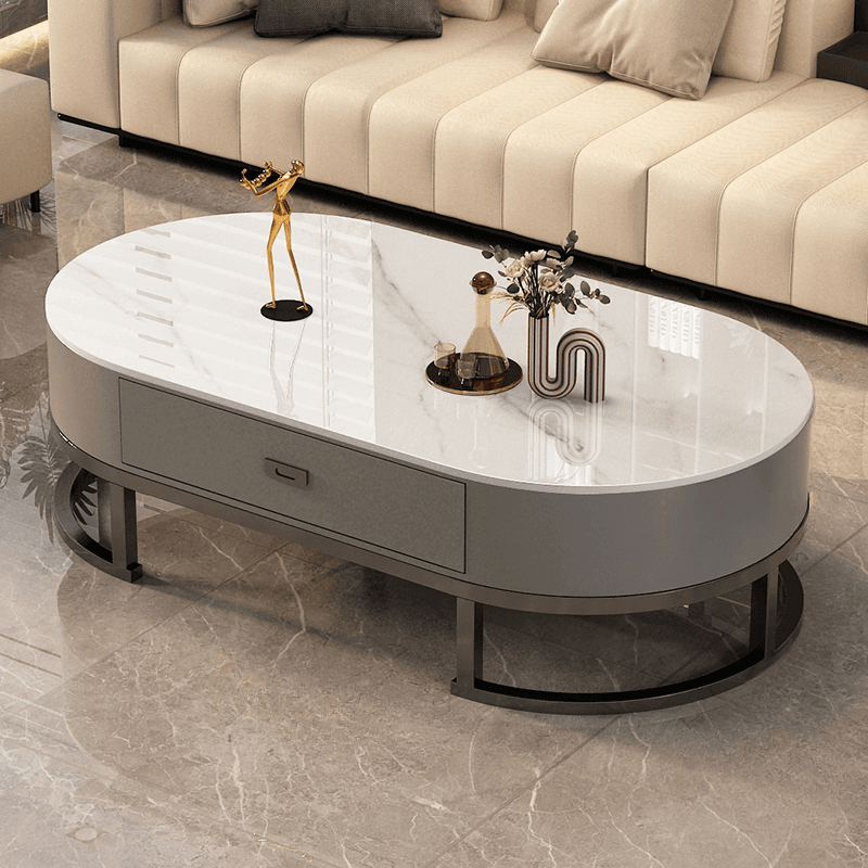 Elliptical Accent Table with Dual-base and Rawhide Upholstery thumbnail 1