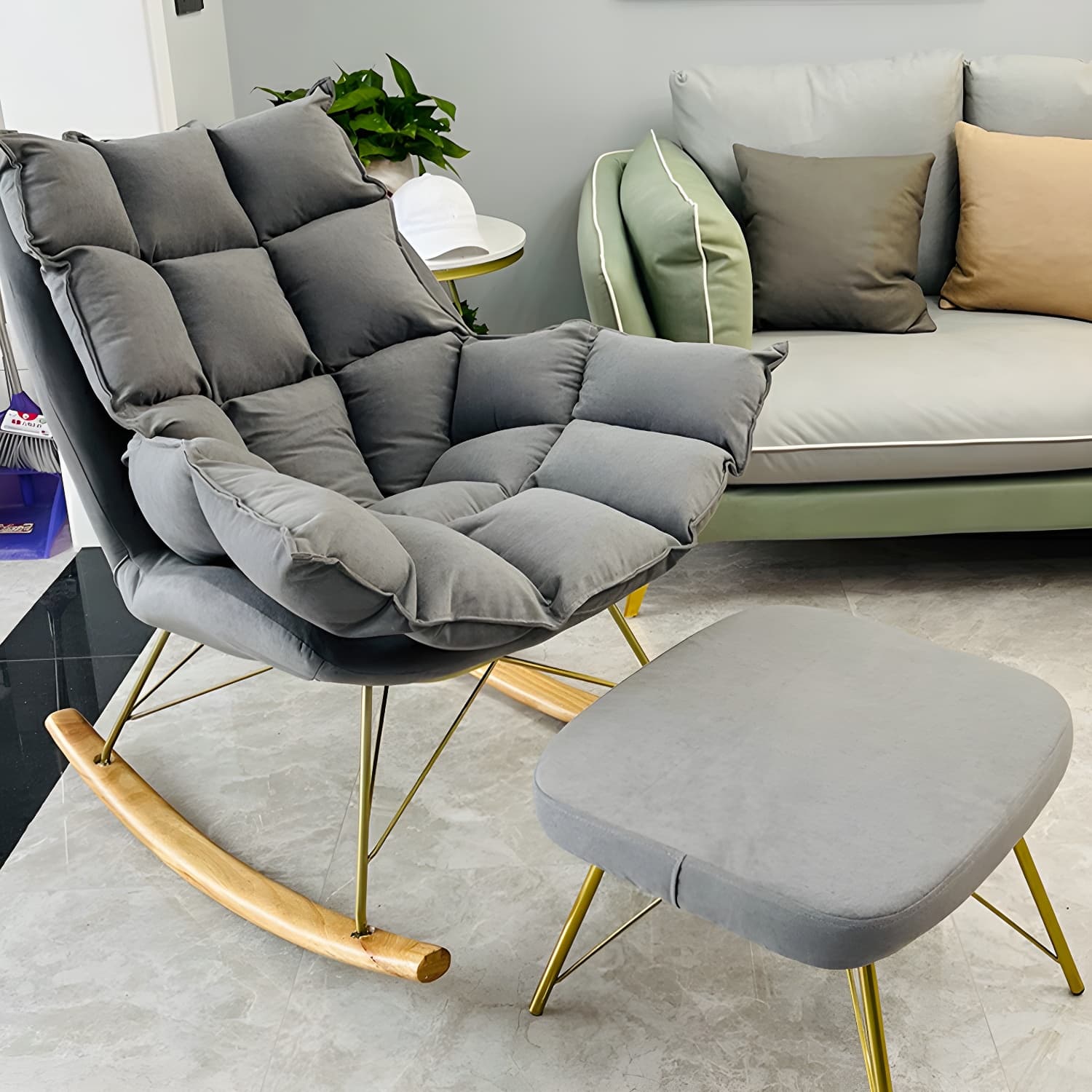 Rocking Accent Chair Upholstered Contemporary Living Room Spindle Tufted Cushions thumbnail 18
