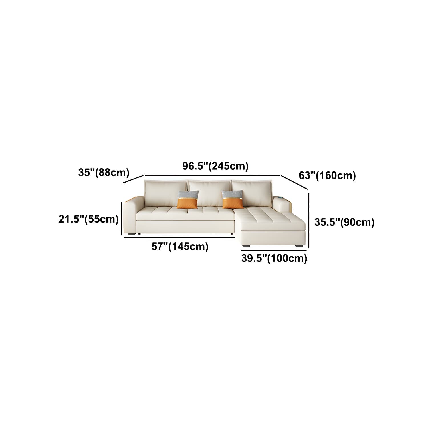 White Modern Sofa Bed with Storage USB Charging Convertible Sectional thumbnail 11