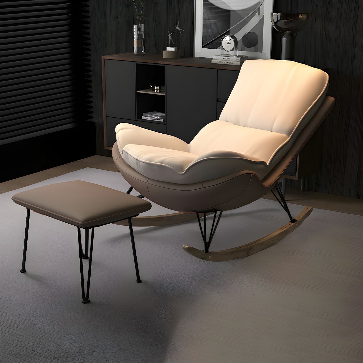 Contemporary Indoor Rocking Chair with Sled Legs and Spindle Back thumbnail 5