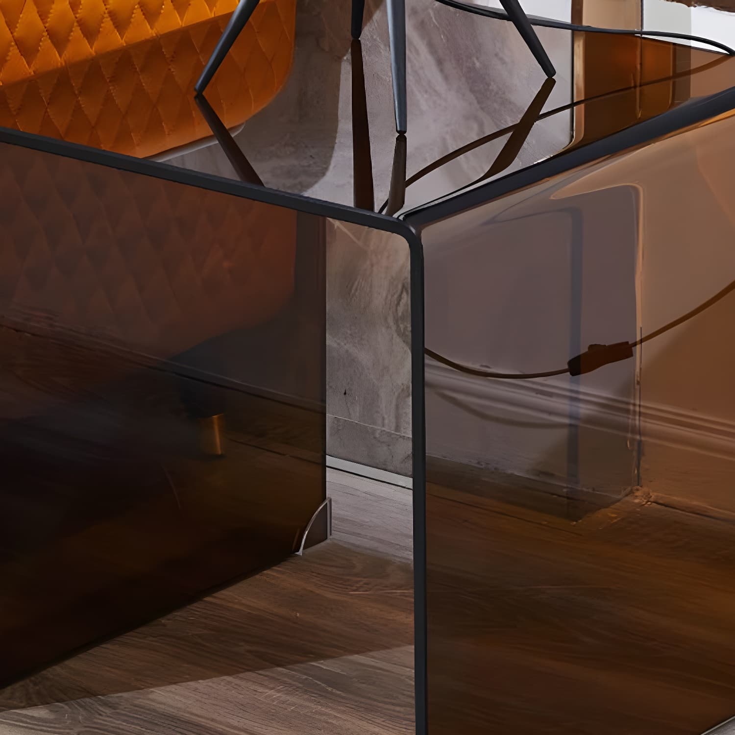 Brown Glass Sled Coffee Table Modern Rectangular 1 Single Cocktail Table thumbnail 9