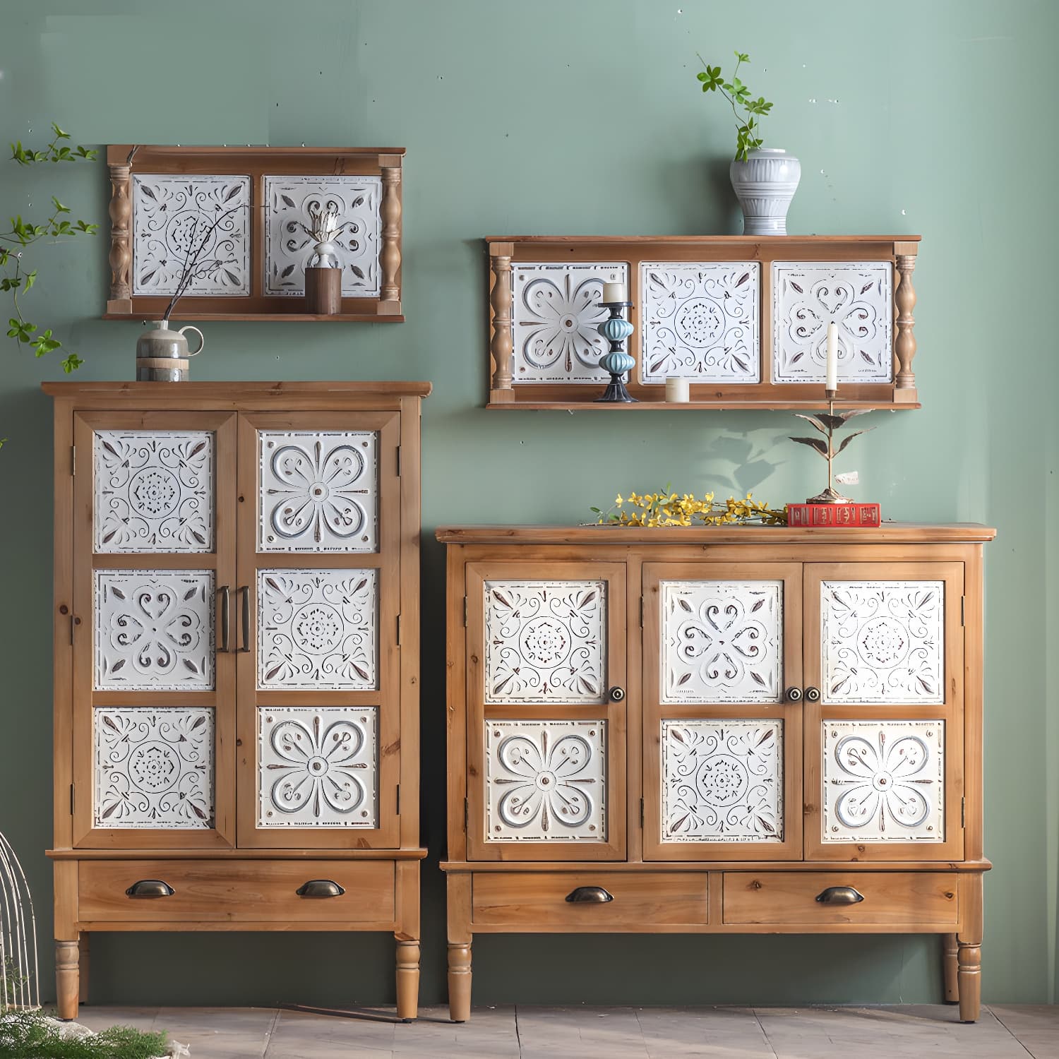 Industrial Accent Cabinet in Natural with Solid Wood Door and Drawers thumbnail 13