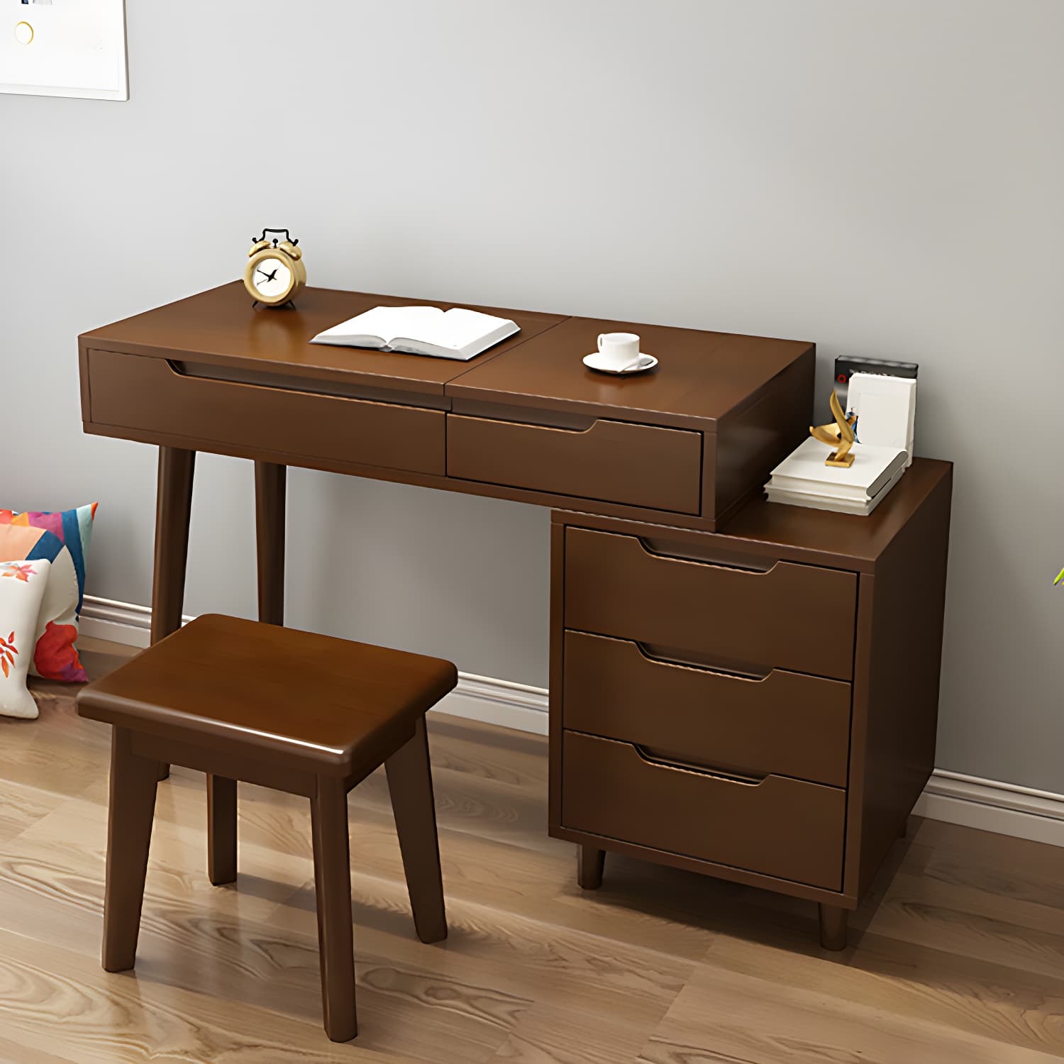 Solid Wood 1/4-Drawer Vanity Makeup Table with Mirror and Stool - 17.72" D thumbnail 16