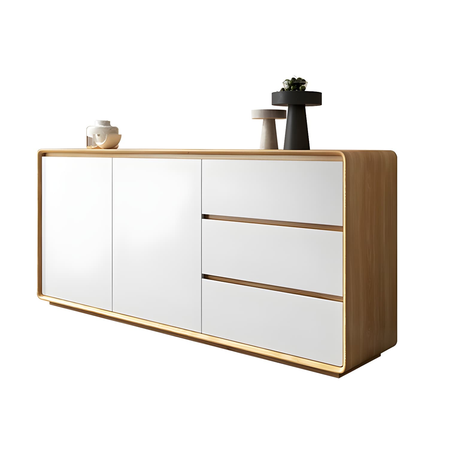 Wood Buffet Table Contemporary Style Side Board with Cabinets and Drawers thumbnail 15