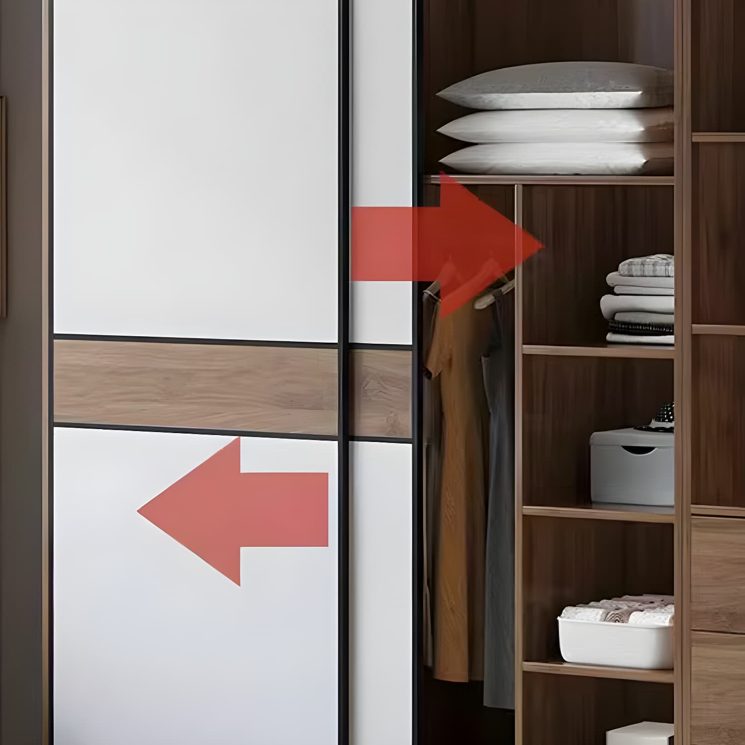 Modern Brown Wood Wardrobe Armoire with Sliding Doors, Shelves, and Clothing Rod thumbnail 7