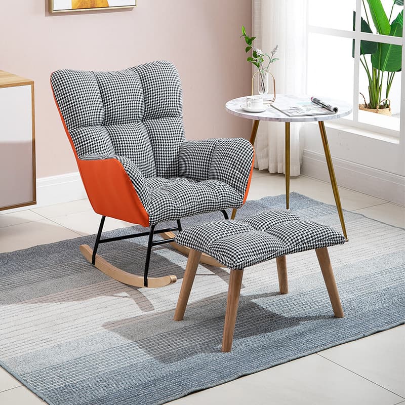 Modish Upholstered Cushioned Rocking Accent Chair 2 Piece Set with Footstool & Recessed Arm, Scratch-tolerant thumbnail 22