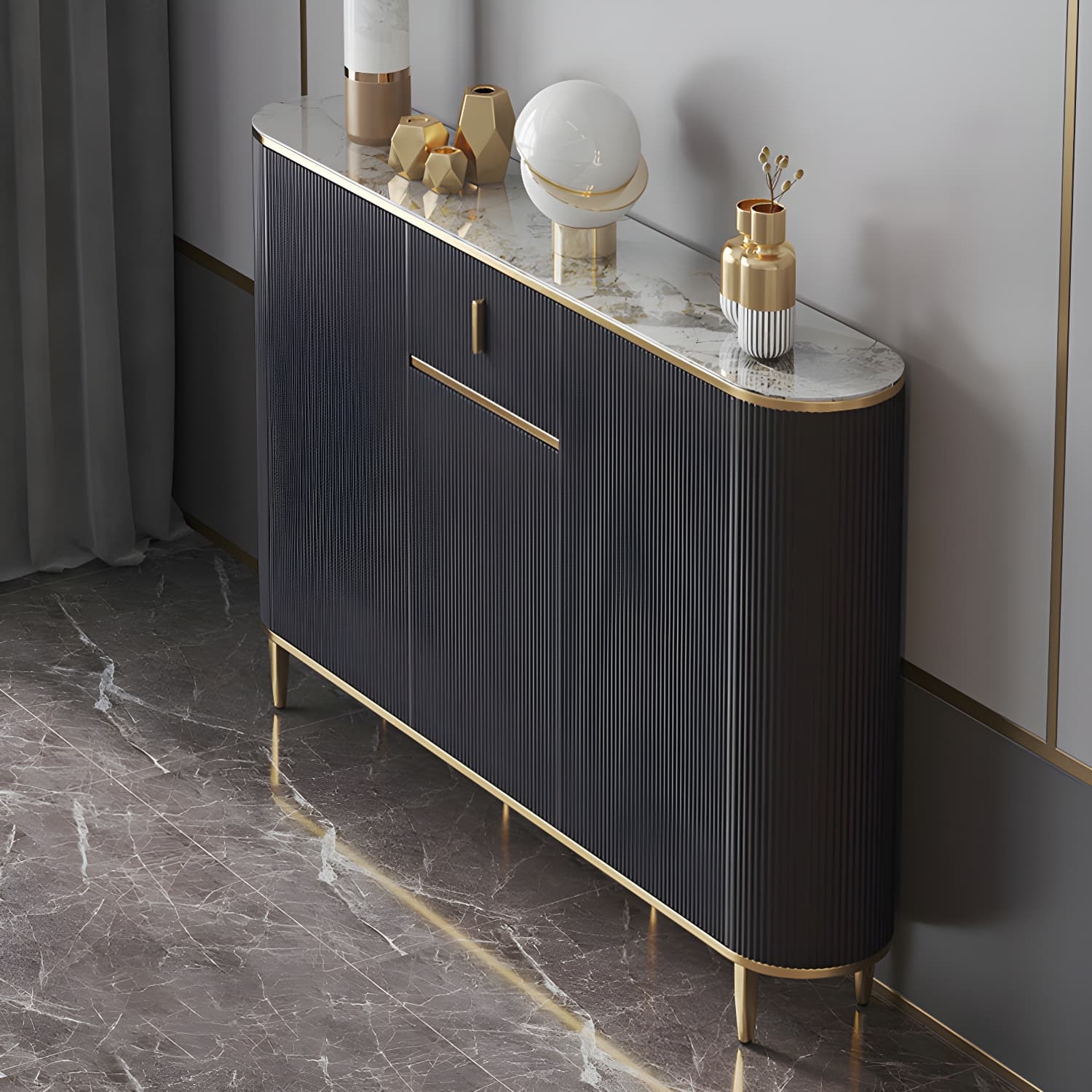 Glam Style Stone Top Sideboard Engineered Wood Side Board for Living Room thumbnail 4