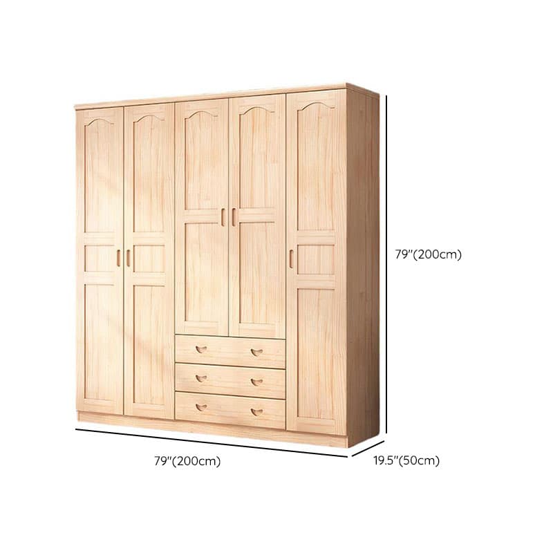 Natural Finish Minimalist Pine Wood Cabinet Armoire with 3-Drawer, Interior Shelves, and Clothing Rod thumbnail 10