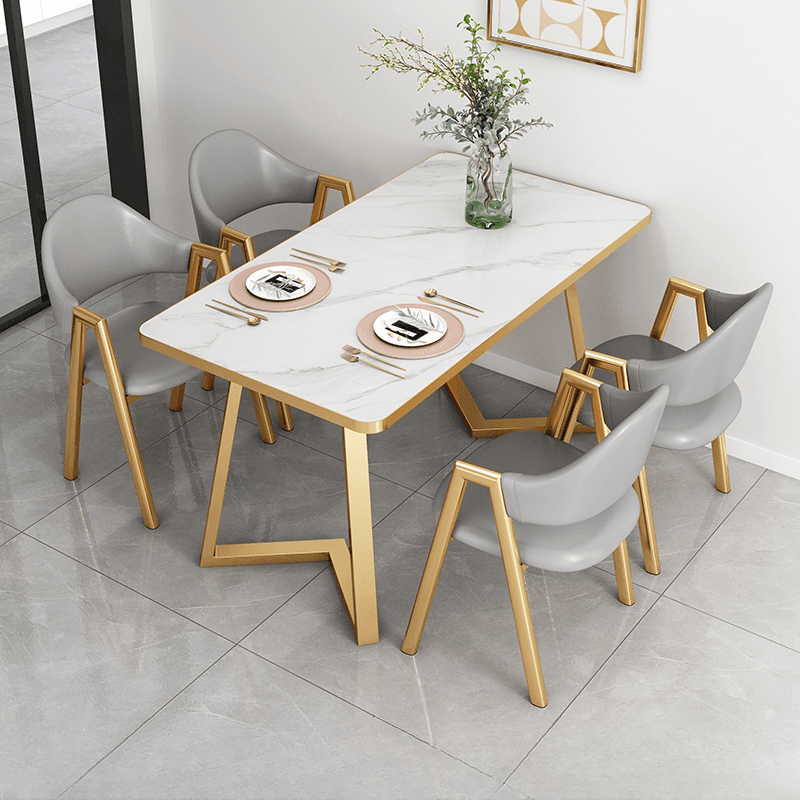 Glamorous Stone Top Sleigh Base Dining Table Set thumbnail 12