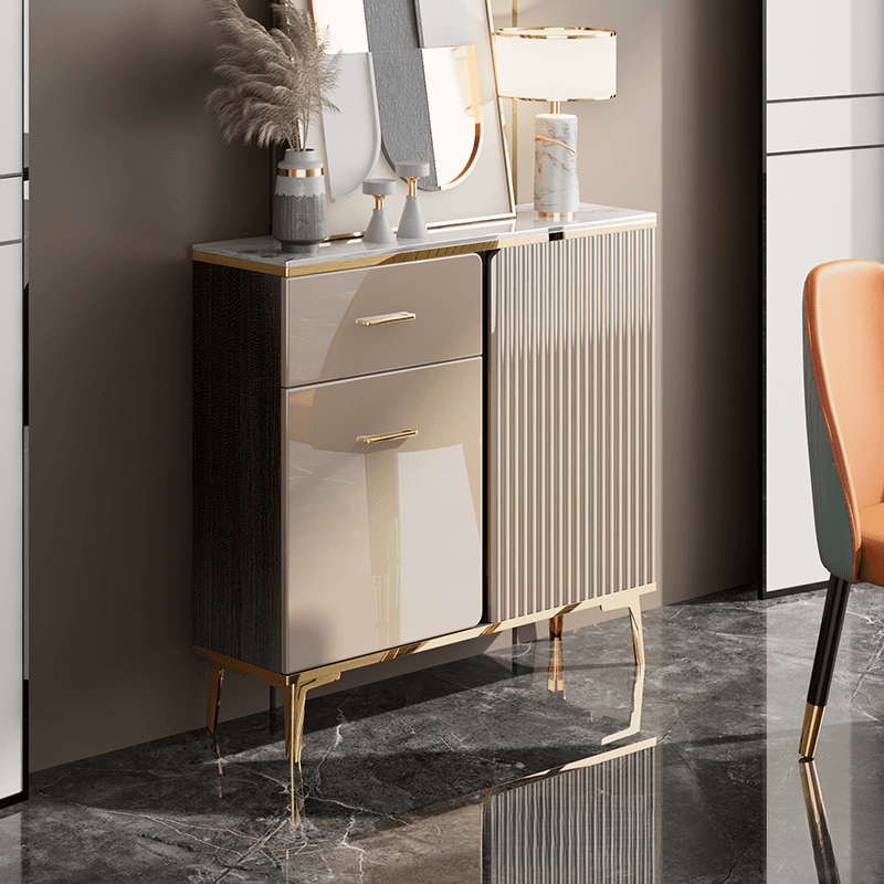 Luxury Off White Sideboard with Faux Marble Countertop and Standalone Design