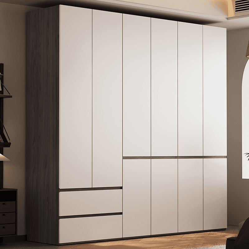 White Minimalist Manufactured Wood Independent Wardrobe Closet with Soft Close Drawer, Soft Close Door, and Interior Shelves thumbnail 1