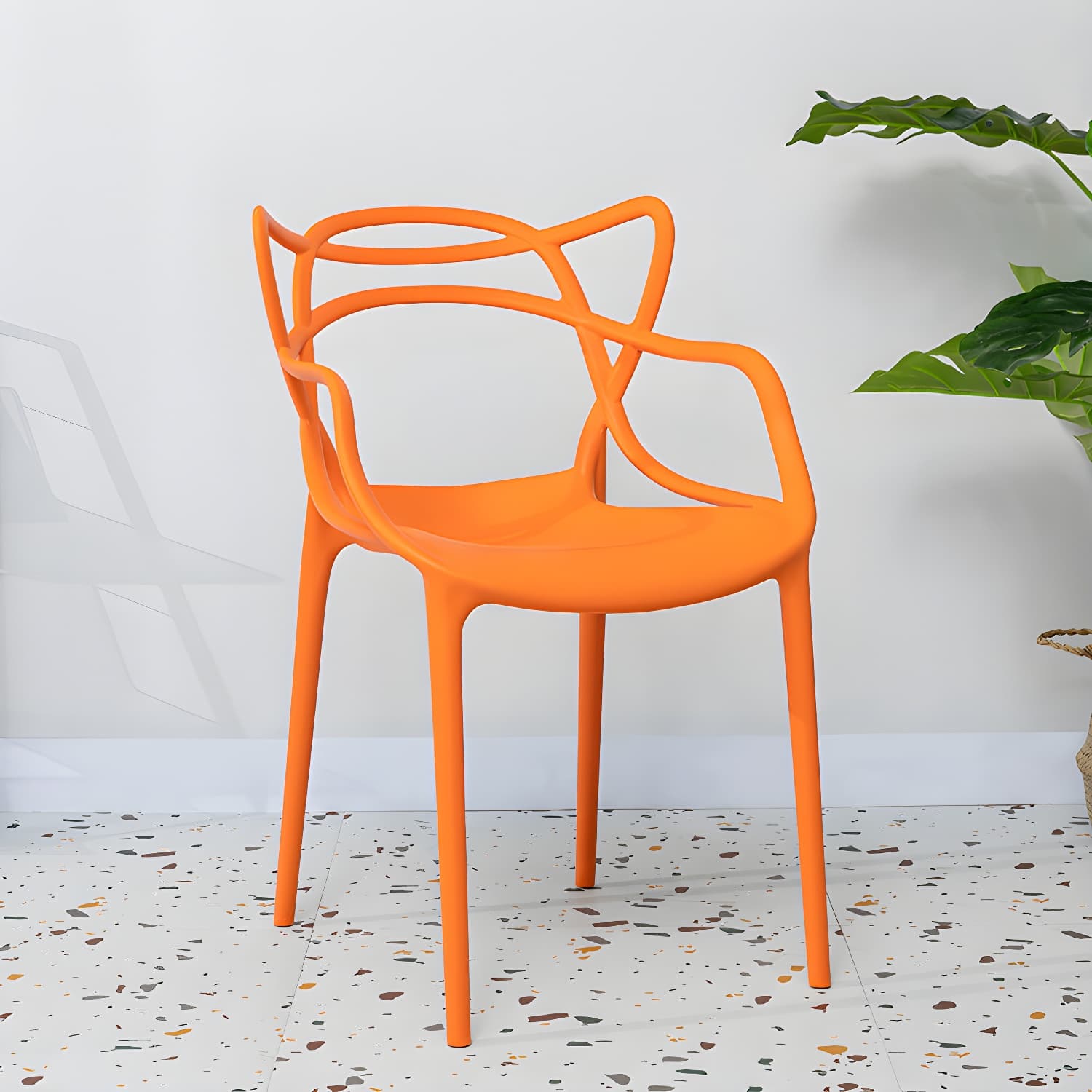 Open Back Dining Arm Chair Modern Indoor-Outdoor Plastic Chair thumbnail 12