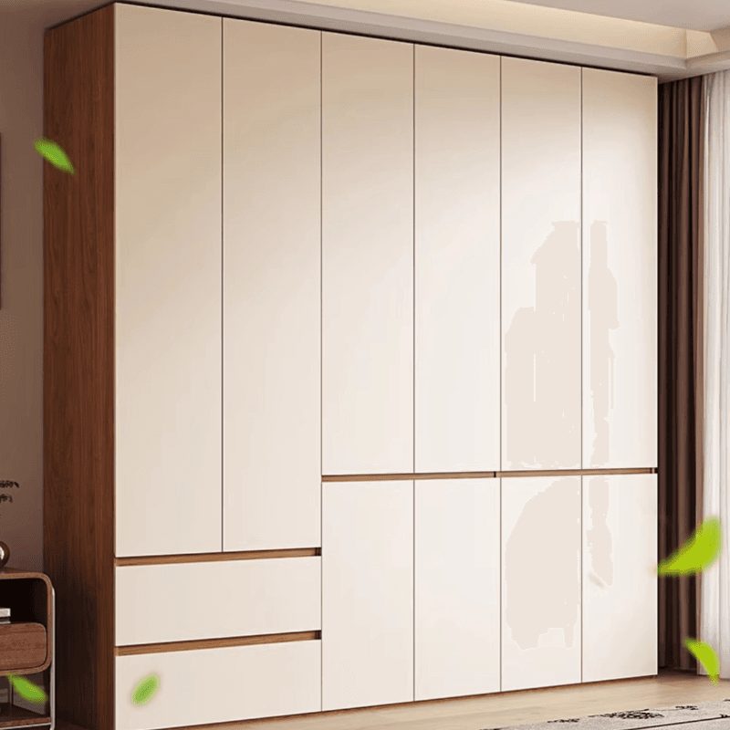 White Minimalist Manufactured Wood Wardrobe Closet with 2 Drawers, Soft Close Door, Interior Shelves, and Clothing Rod thumbnail 1